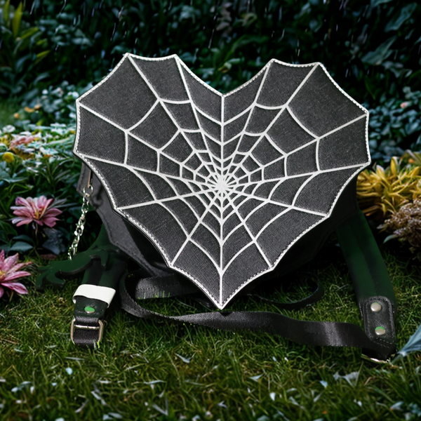 Mad Engine Fine By Me Spider Web Heart Shaped Mini Backpack