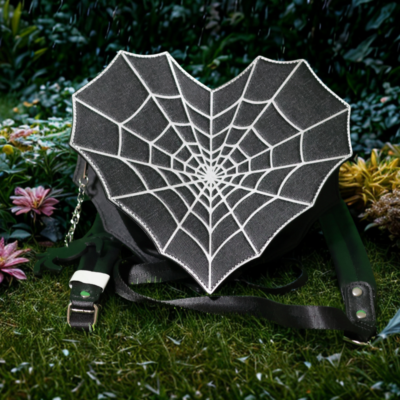 Mad Engine Fine By Me Spider Web Heart Shaped Mini Backpack