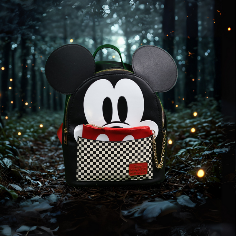 disney mini backpack with wallet Loungefly Disney Mickey Mouse Black Checkered Figural Mini Backpack + – Spooky Mystery Box