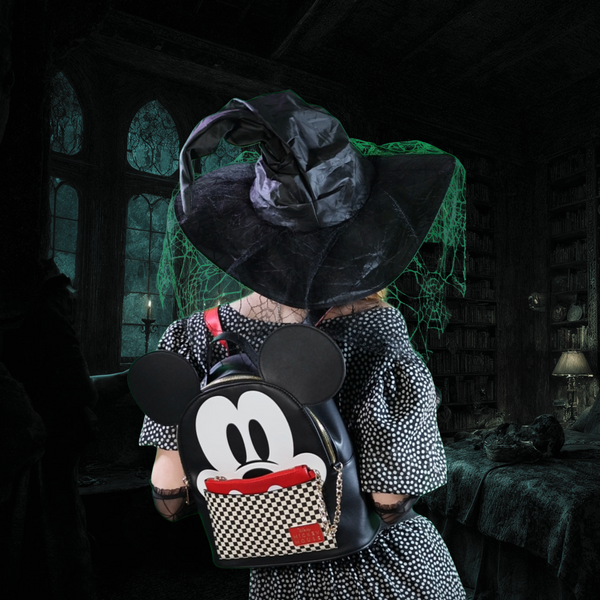 Loungefly Disney Mickey Mouse Black Checkered Figural Mini Backpack + Wallet (BUNDLE)